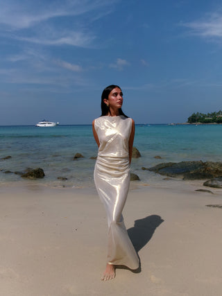 SILK LAMÉ JOAN DRESS