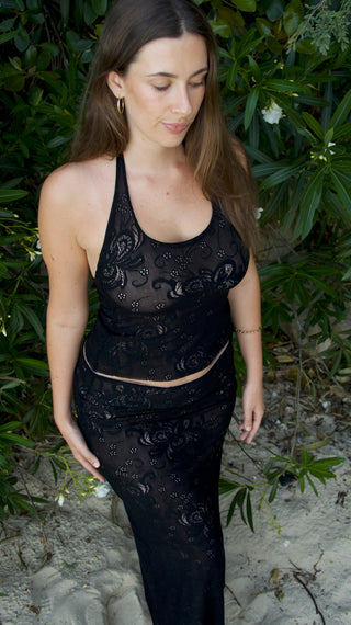 BLACK BUTTERFLY LACE BEA HALTER