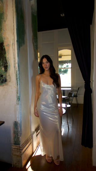 SILK LAMÉ SADIE SLIP DRESS